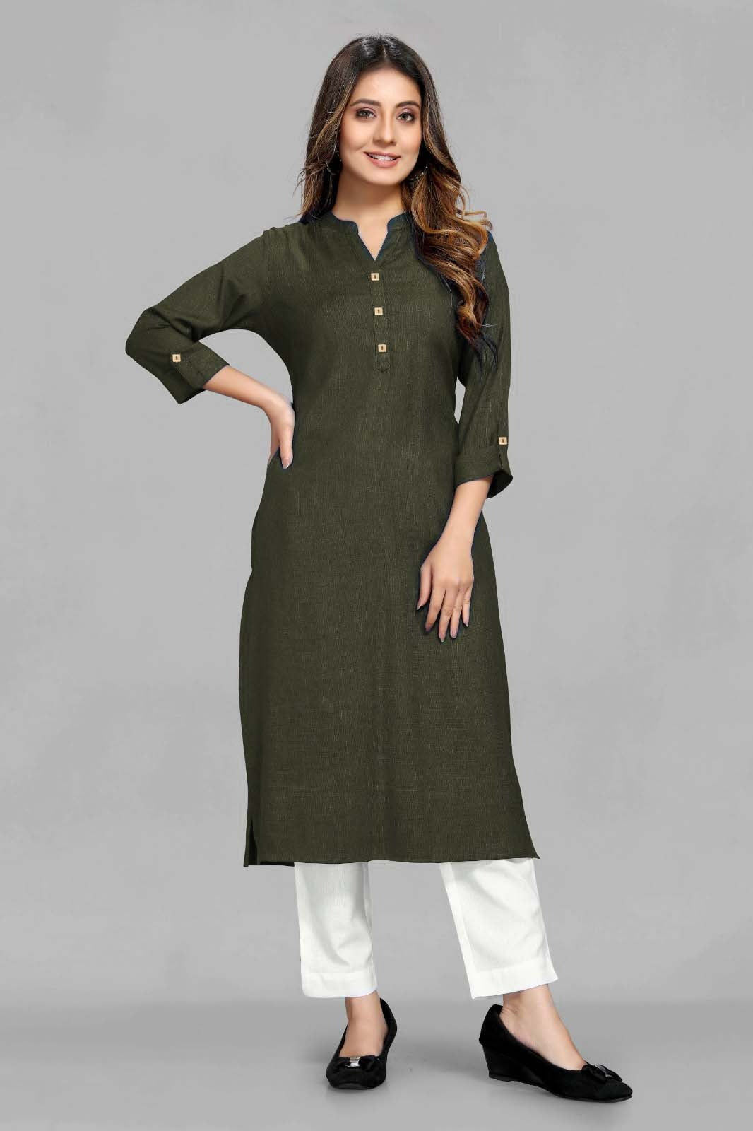 Olive Color  Rayon Kurti