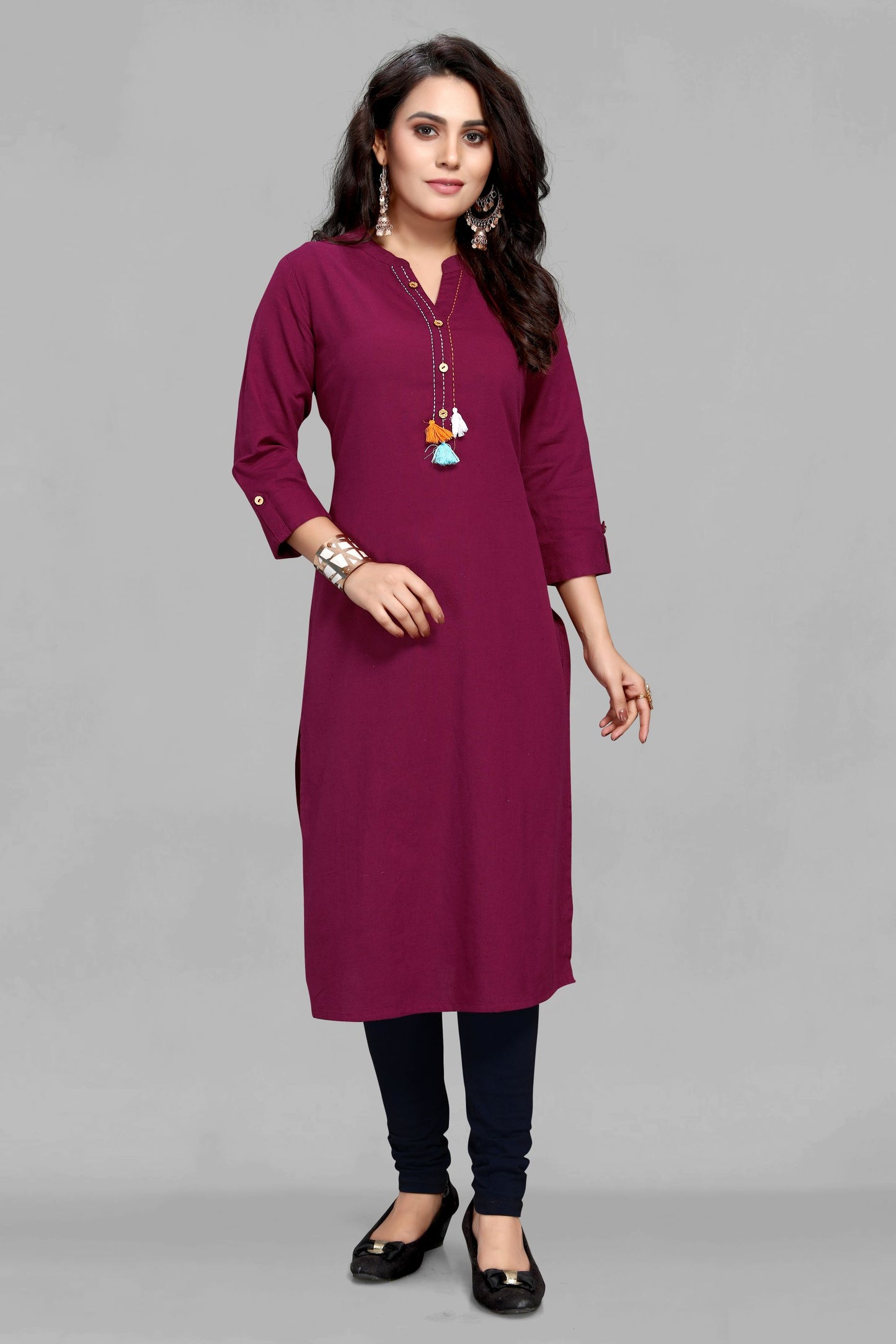 Wine Cotton Flex Kurti