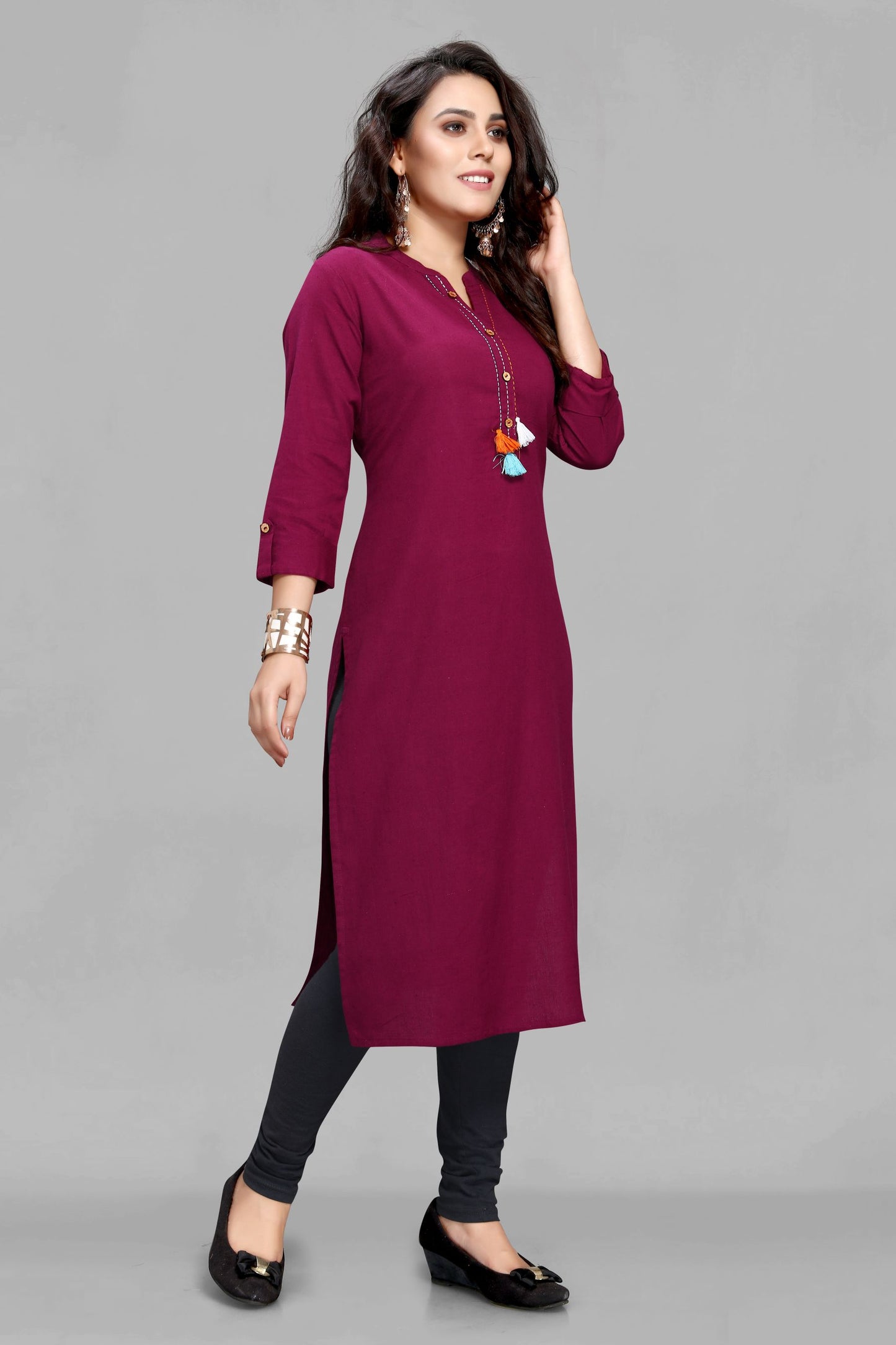 Wine Cotton Flex Kurti