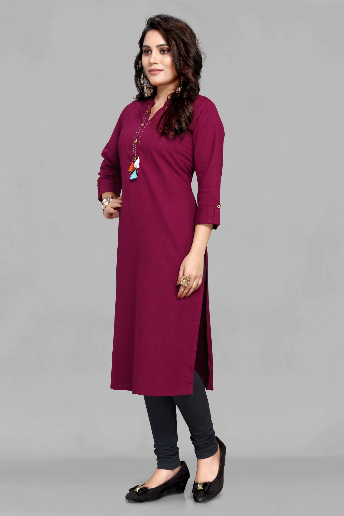 Wine Cotton Flex Kurti