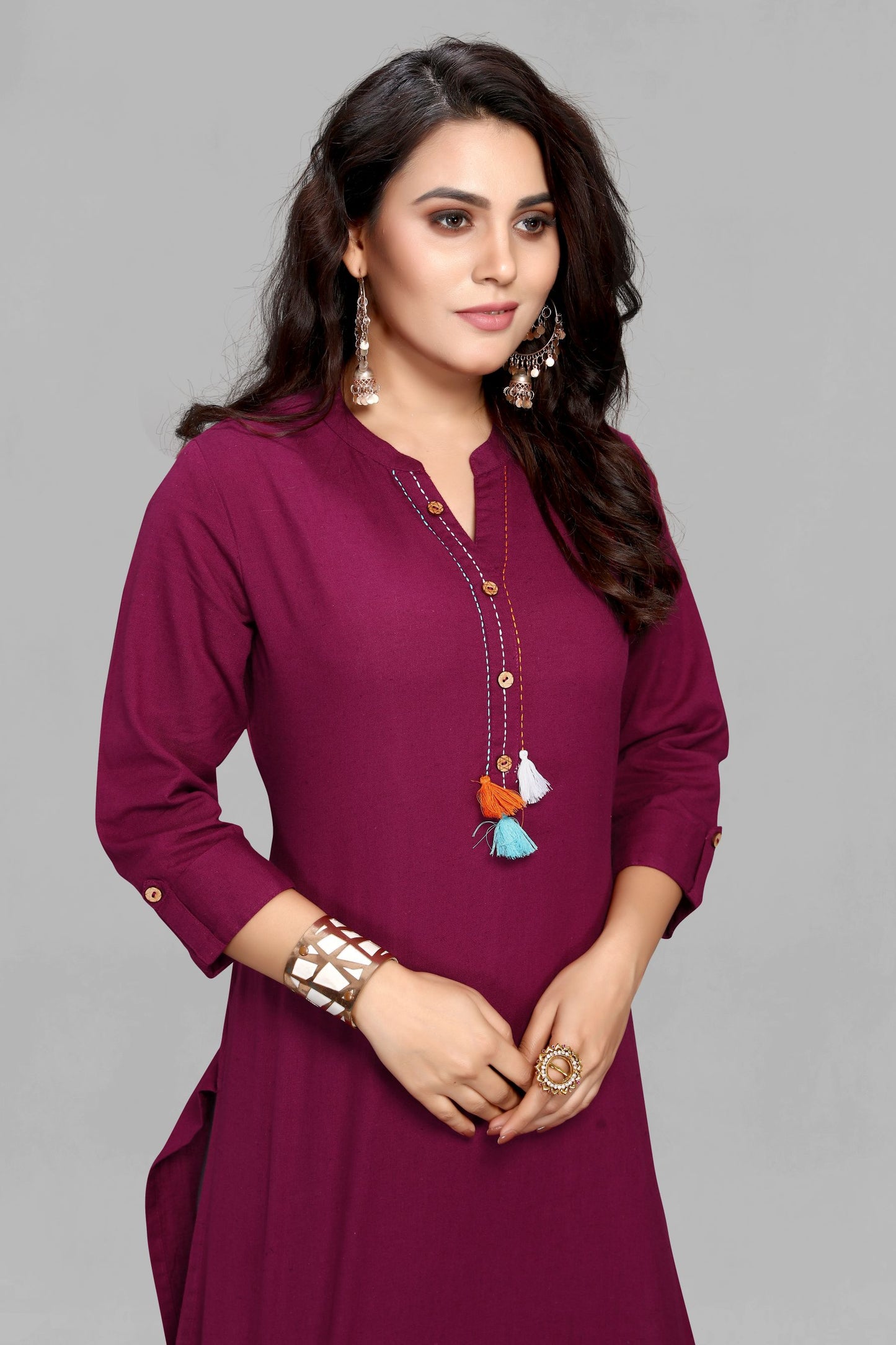 Wine Cotton Flex Kurti