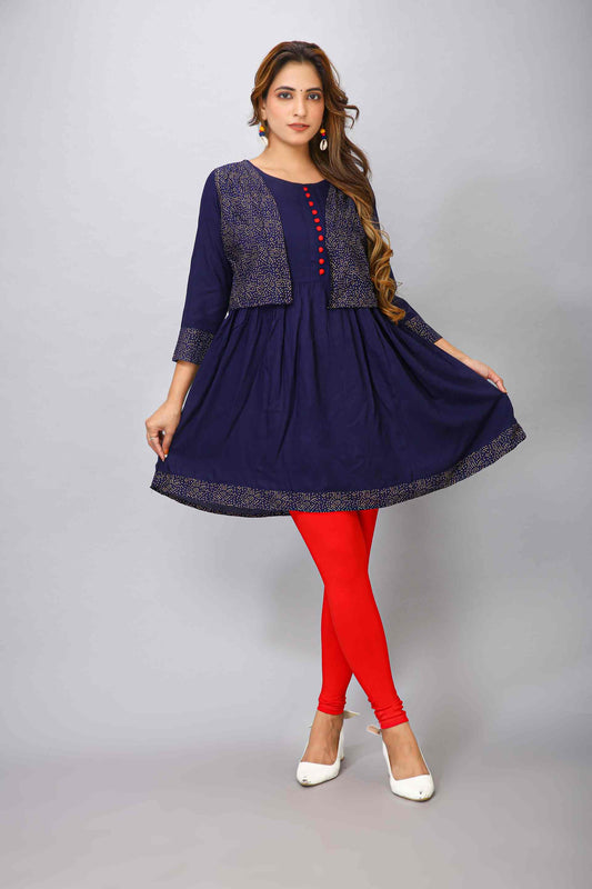 NAVY KURTI WITH KOTI