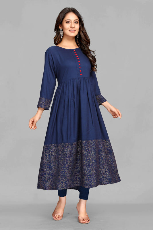 Navy Blue Rayon Print Kurti