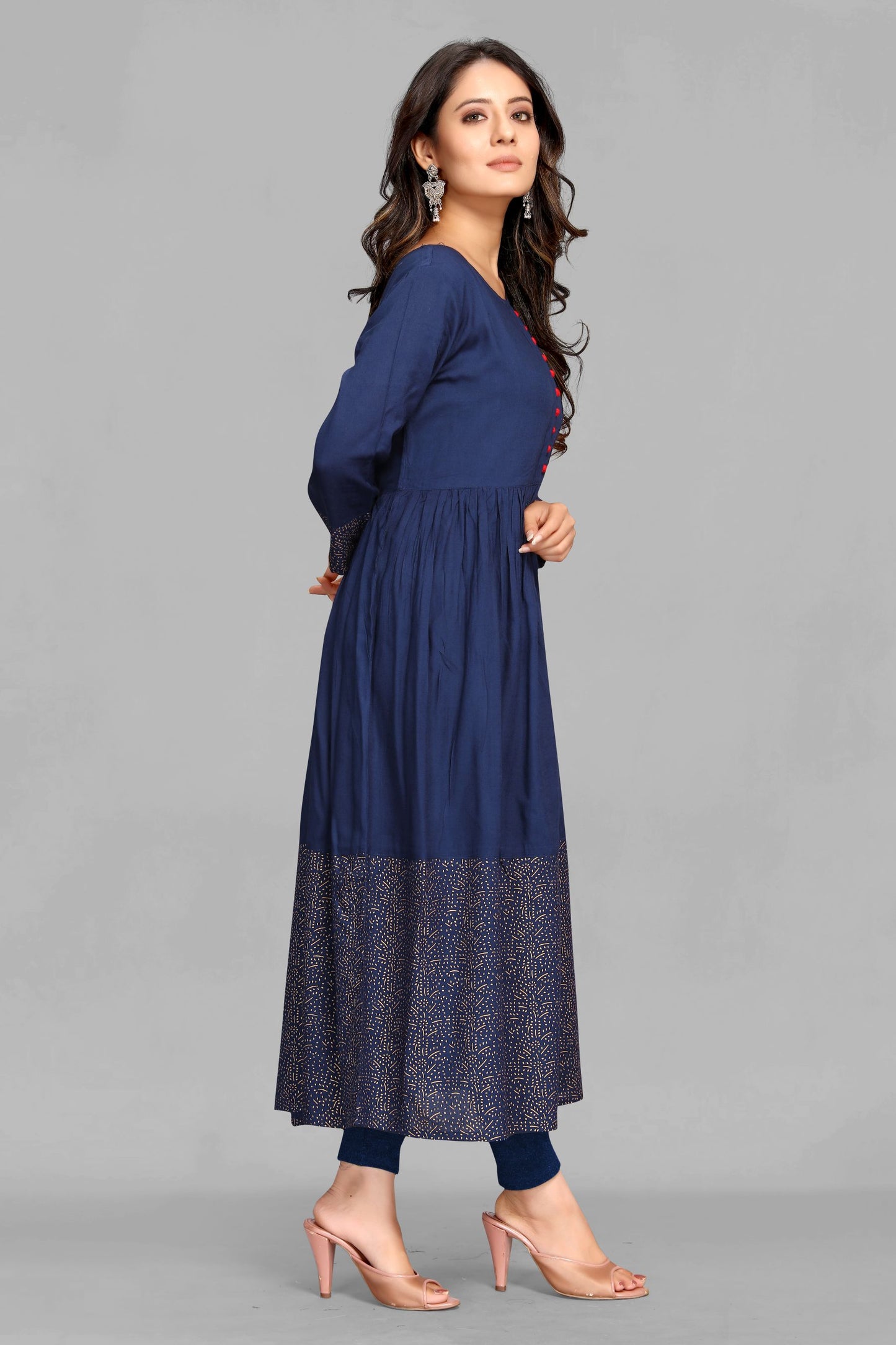 Navy Blue Rayon Print Kurti