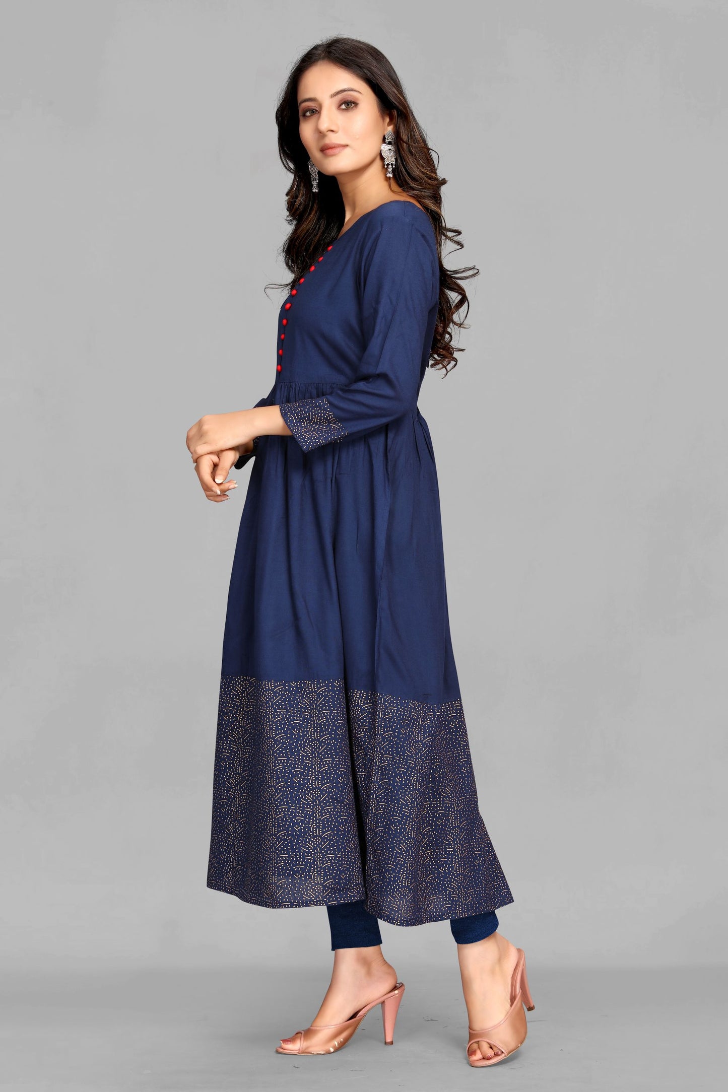 Navy Blue Rayon Print Kurti