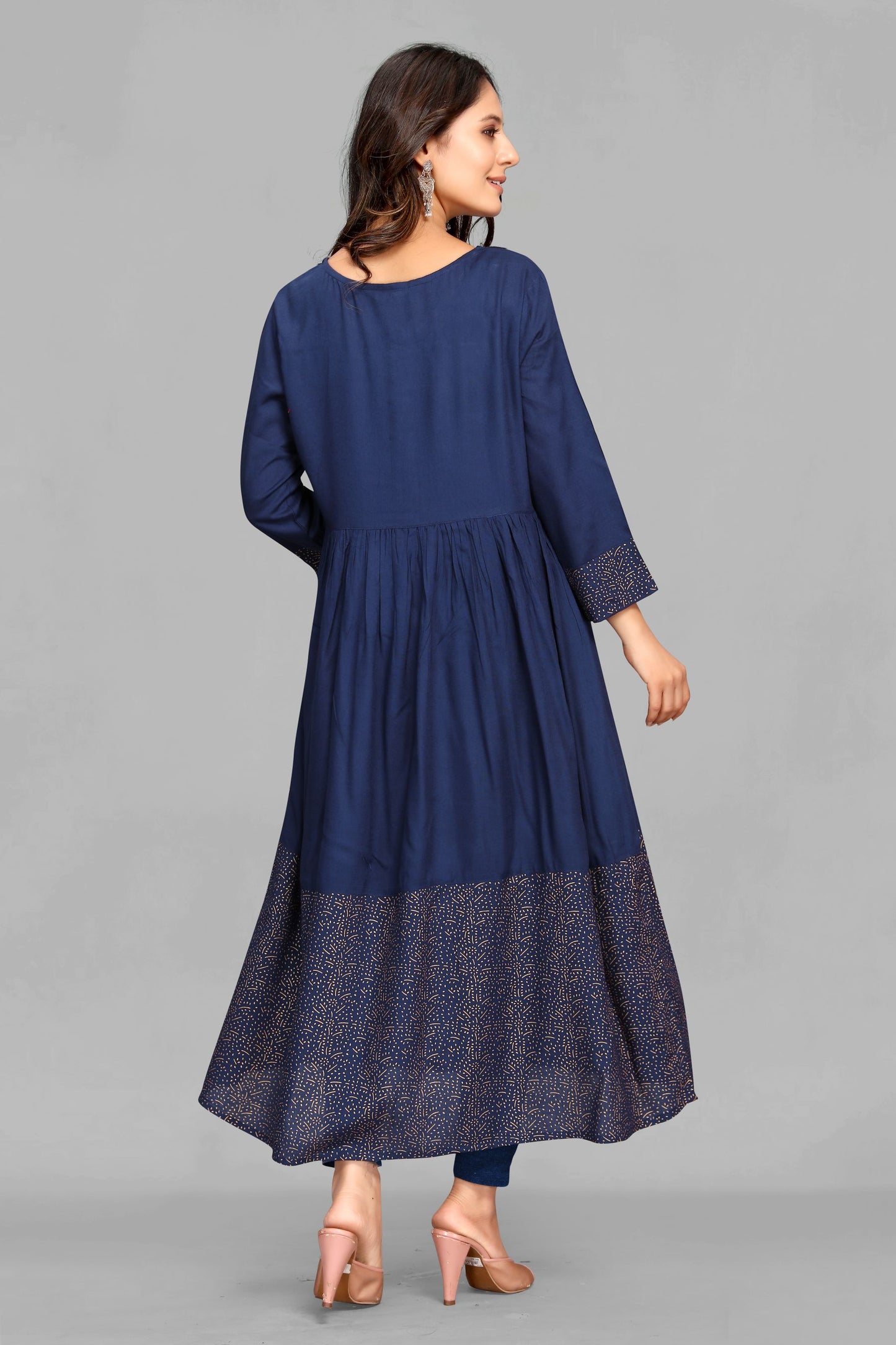 Navy Blue Rayon Print Kurti