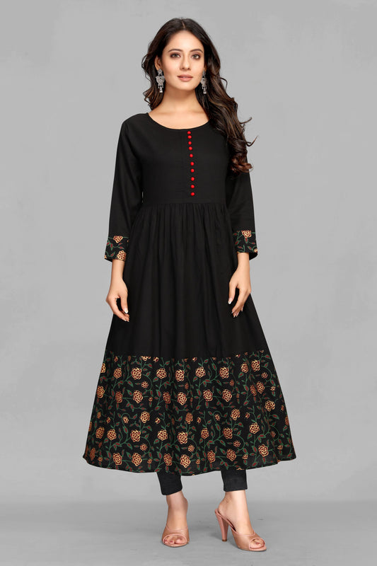 Black Emerald Abstract Rayon Kurta