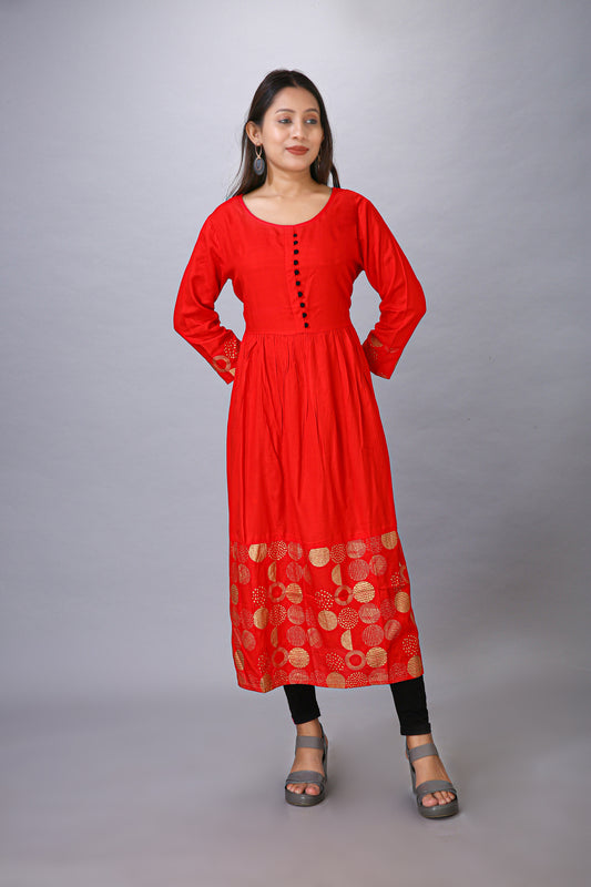 RED RAYON FROK STYLE KURTI