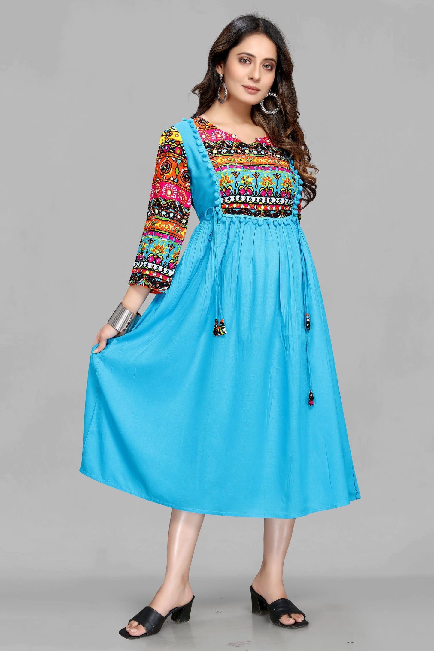 Sky Color Fancy Figure Print  Kurta