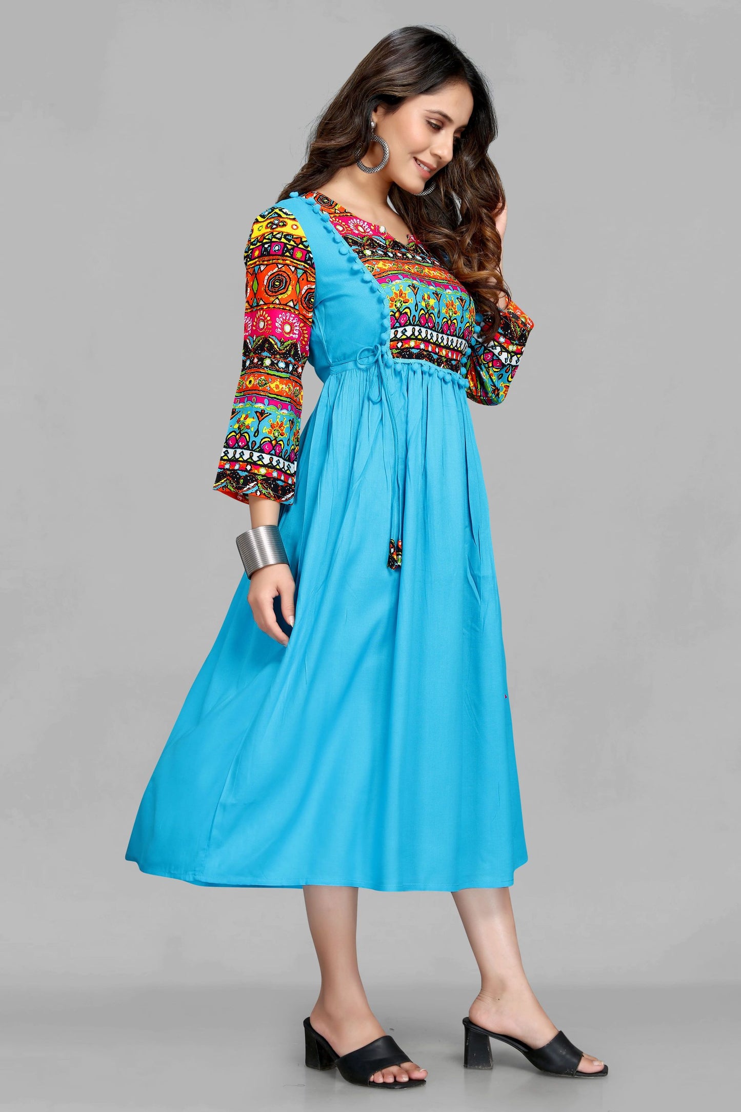 Sky Color Fancy Figure Print  Kurta