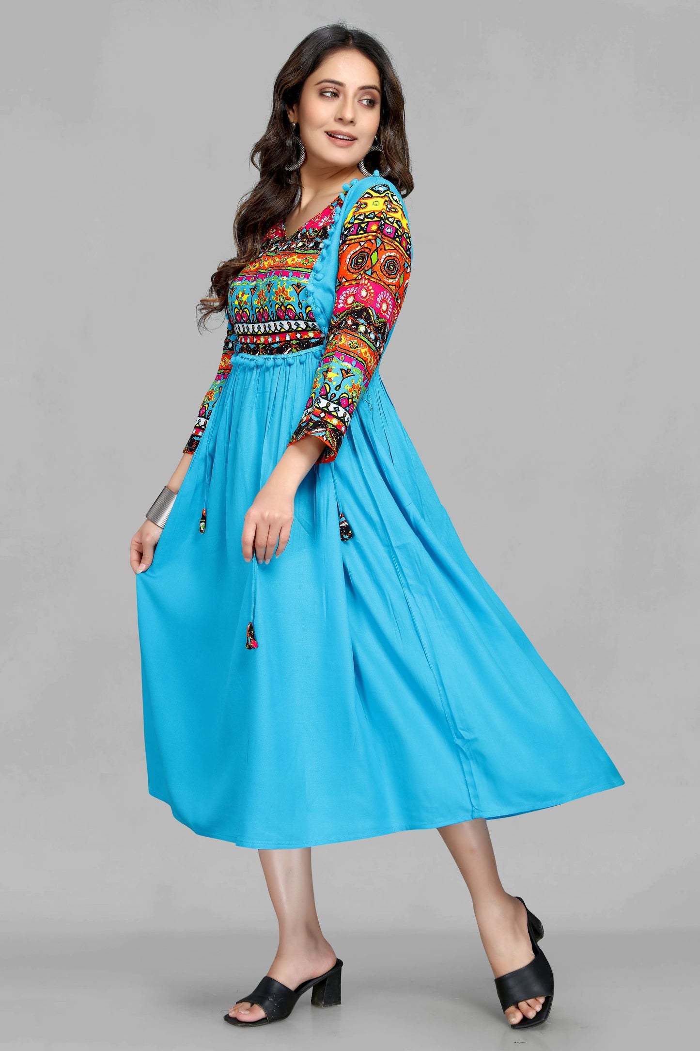 Sky Color Fancy Figure Print  Kurta