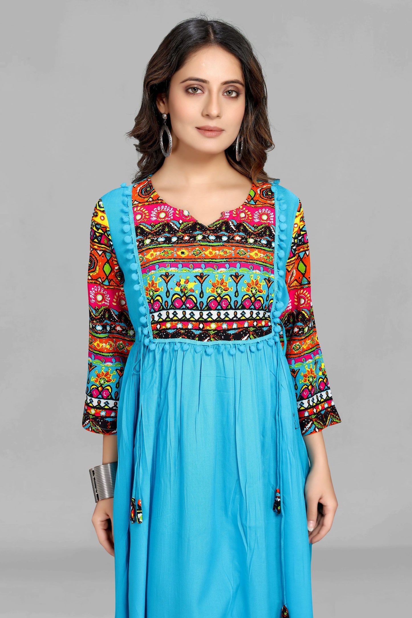 Sky Color Fancy Figure Print  Kurta