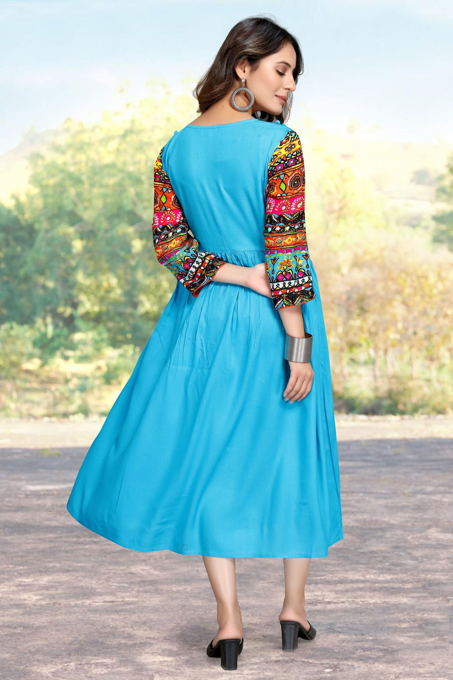 Sky Color Fancy Figure Print  Kurta