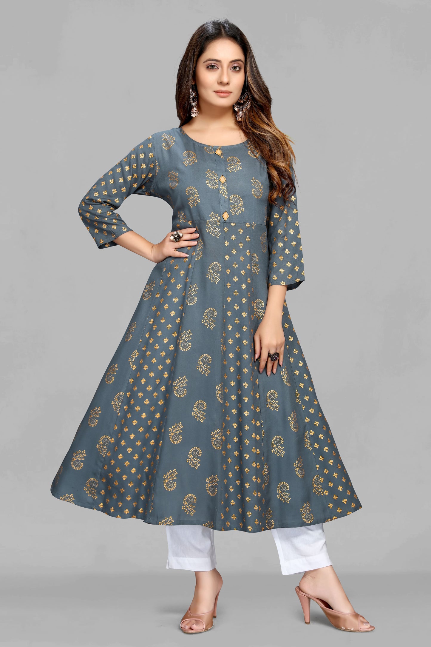 Grey Foil Anarkali Kurti