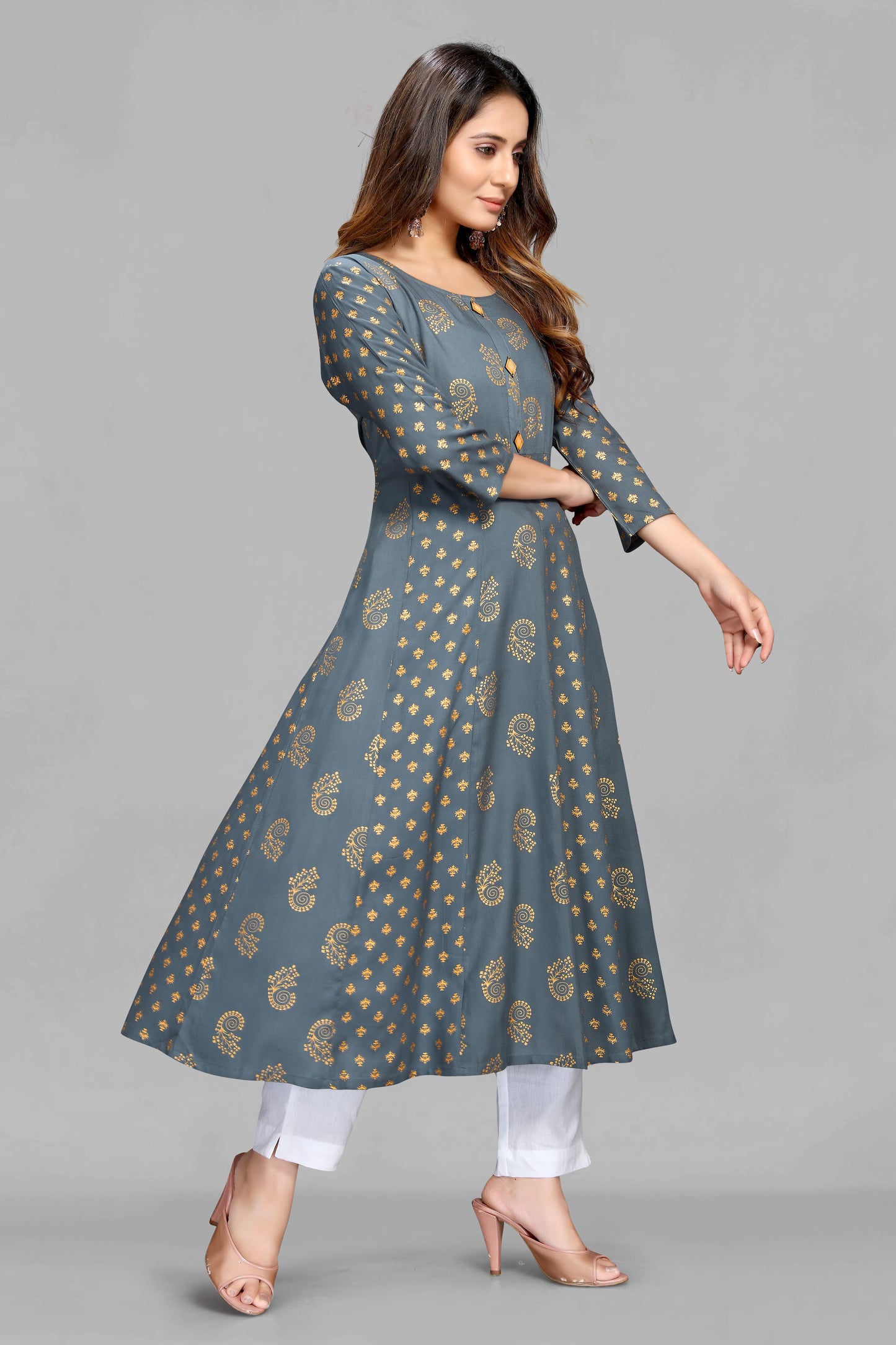 Grey Foil Anarkali Kurti