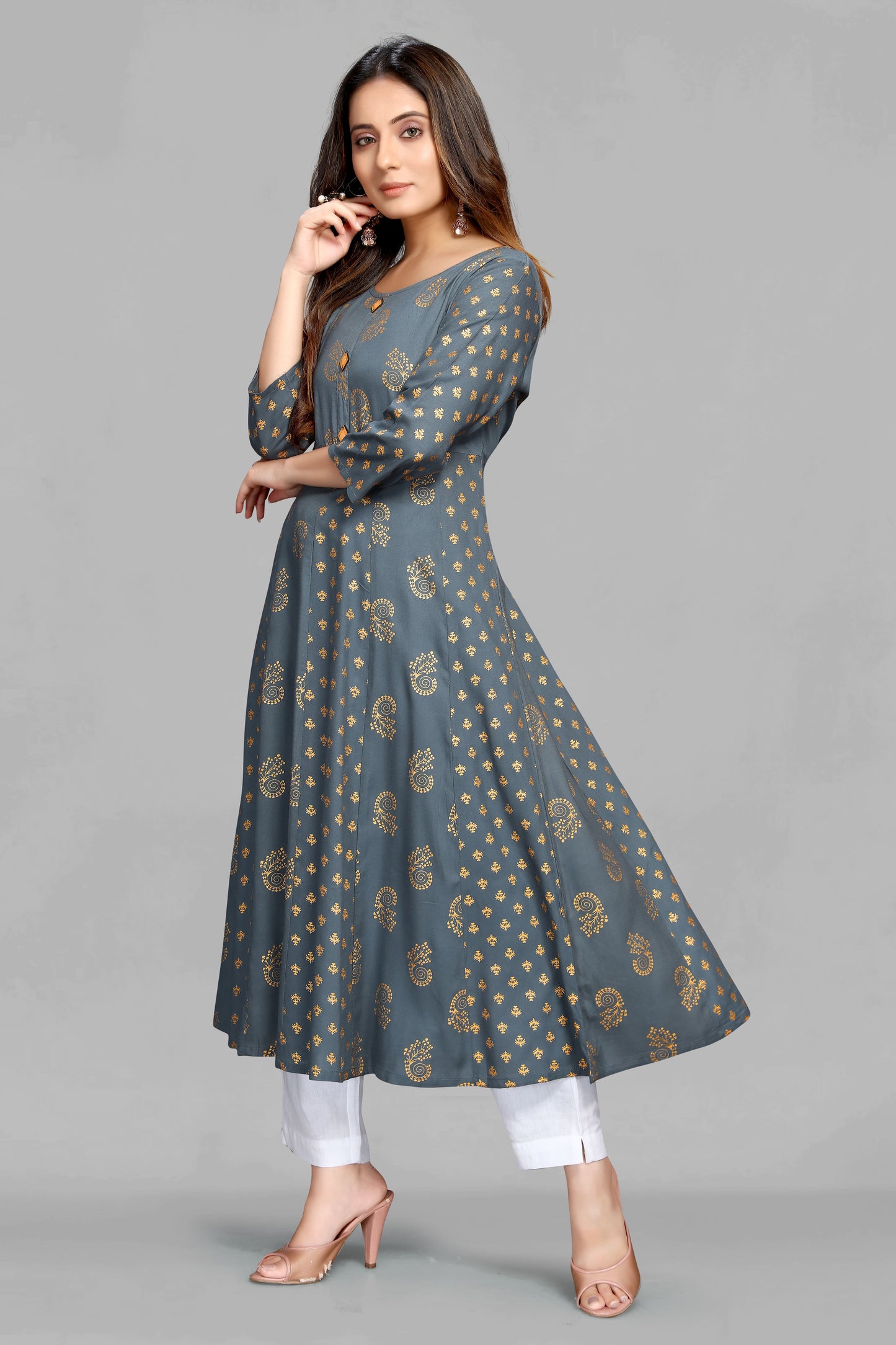 Grey Foil Anarkali Kurti