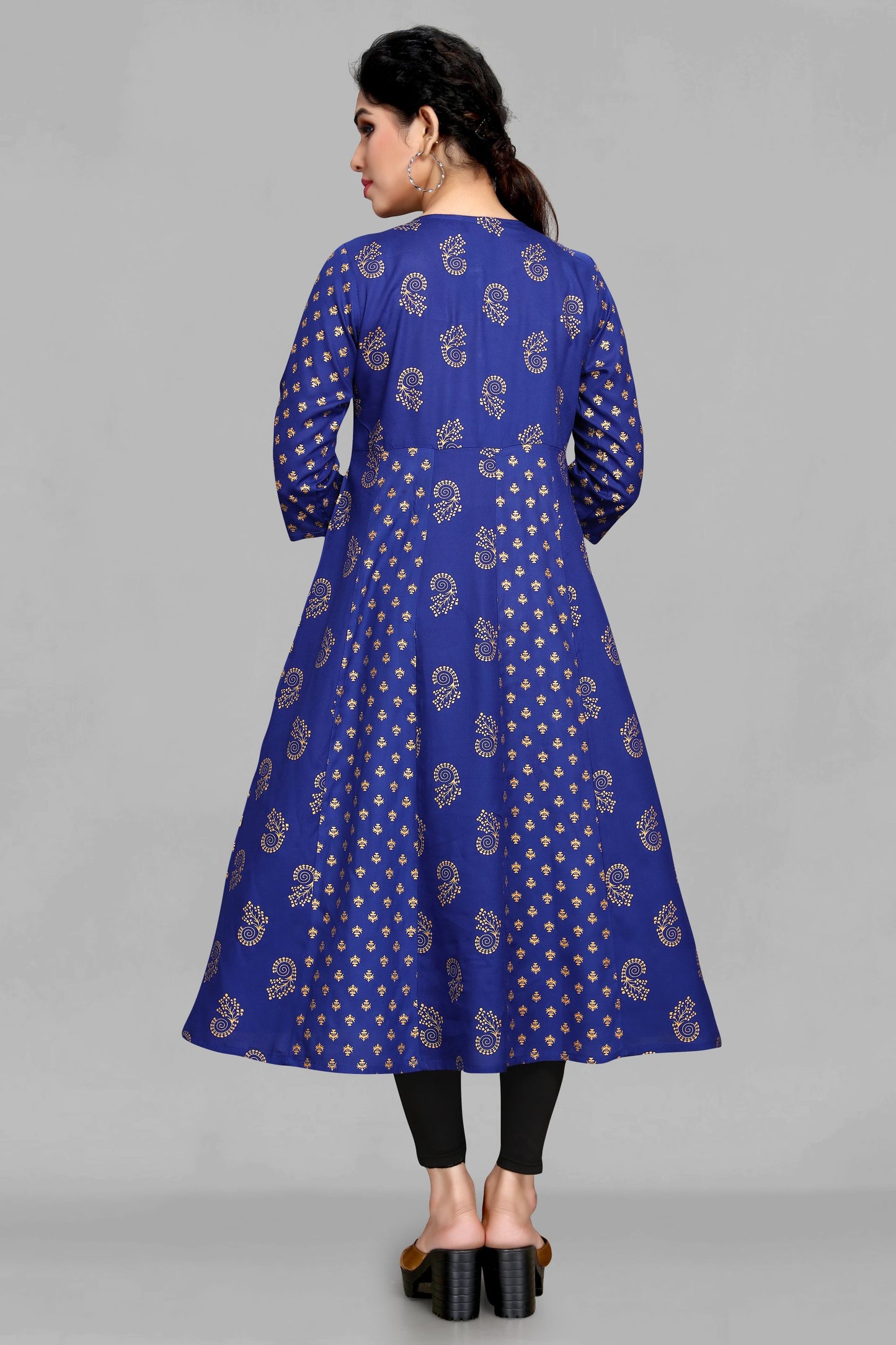 Royal Blue Foil Anarkali Kurti