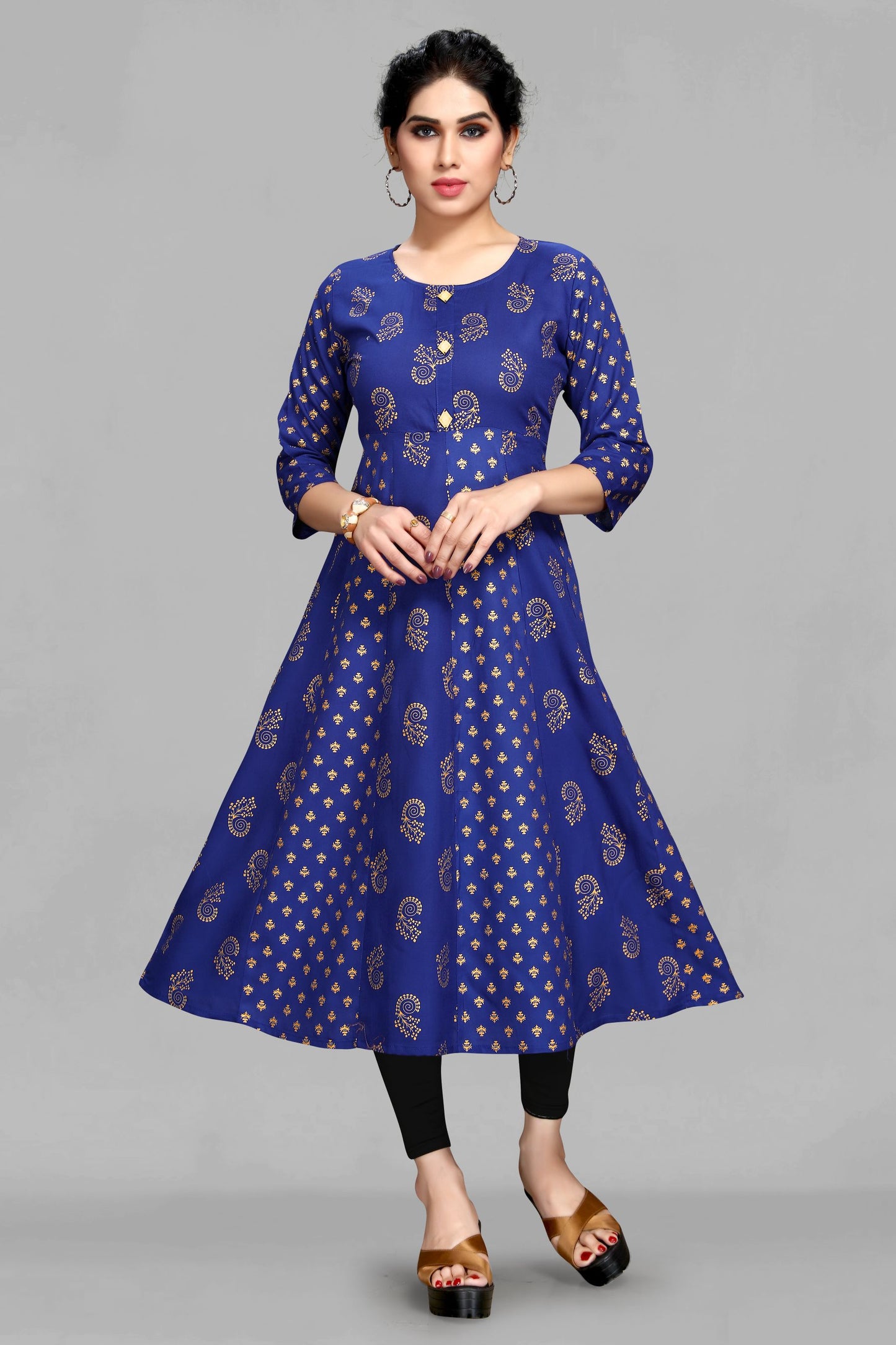 Royal Blue Foil Anarkali Kurti