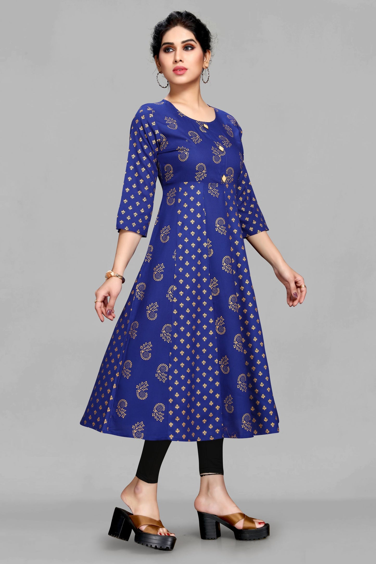 Royal Blue Foil Anarkali Kurti