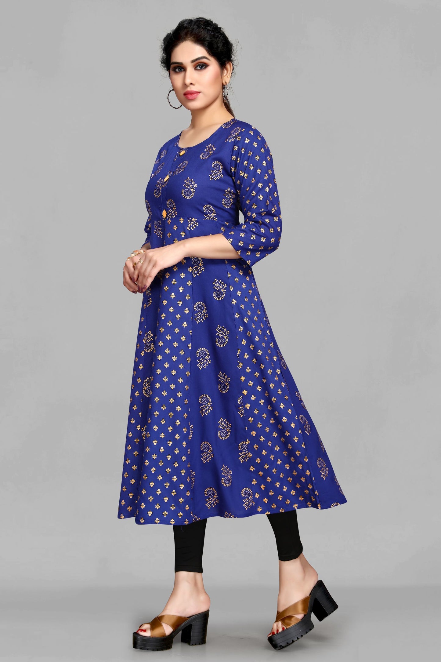 Royal Blue Foil Anarkali Kurti