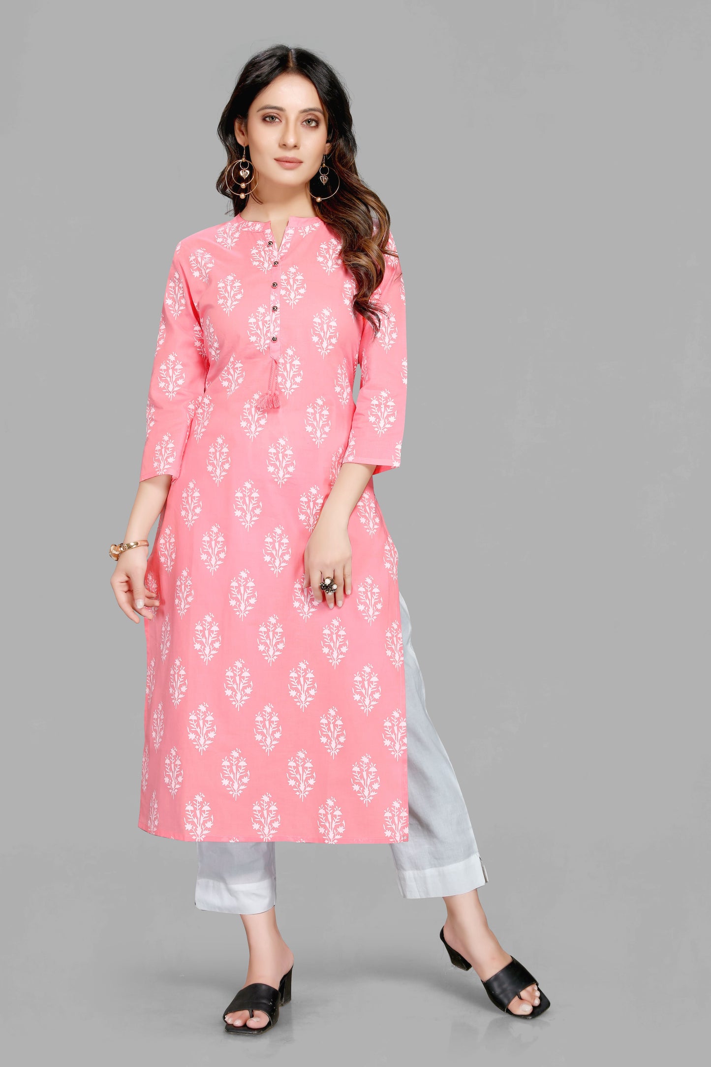 Pink Color Floral Print Kurti