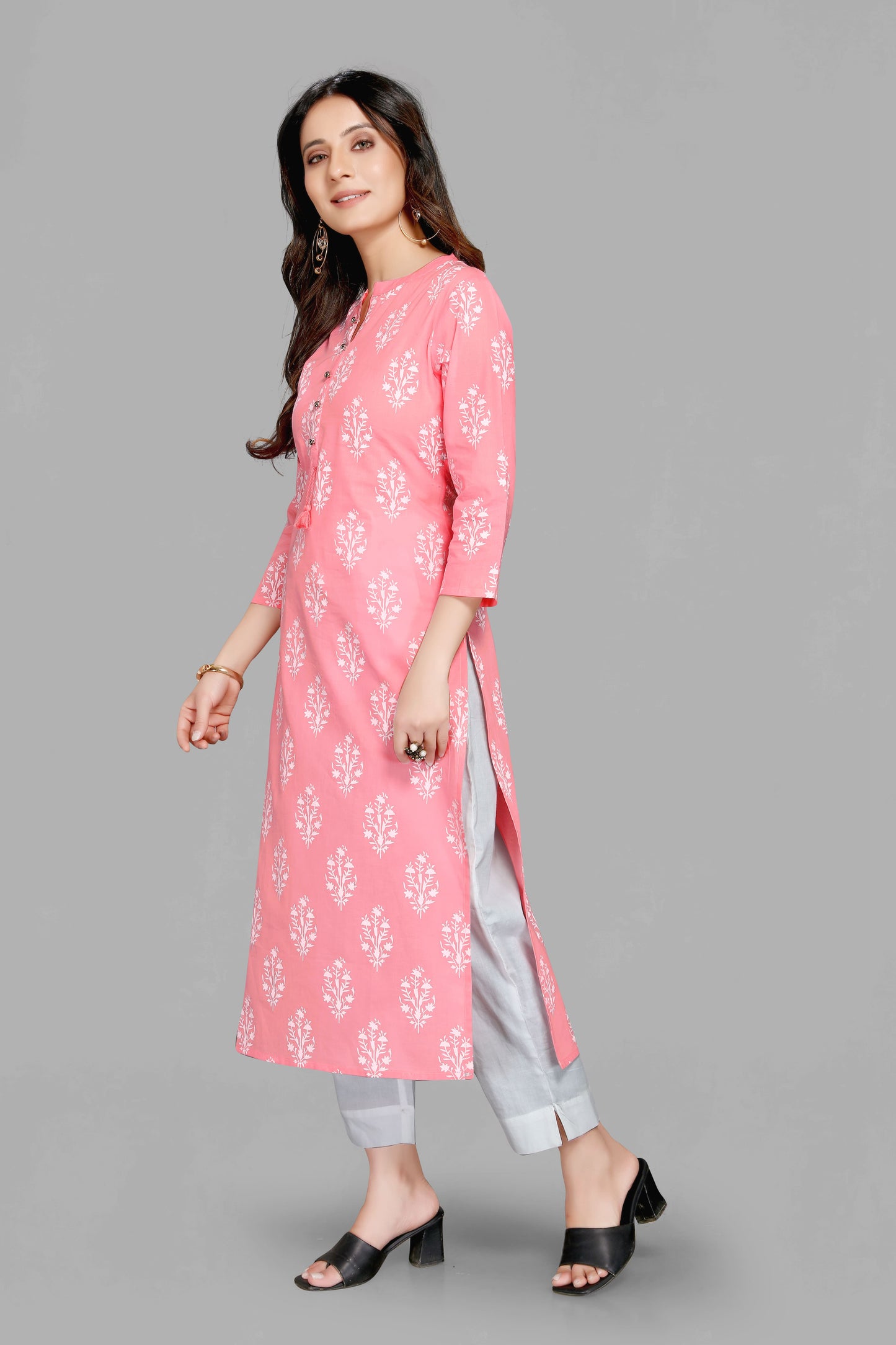 Pink Color Floral Print Kurti