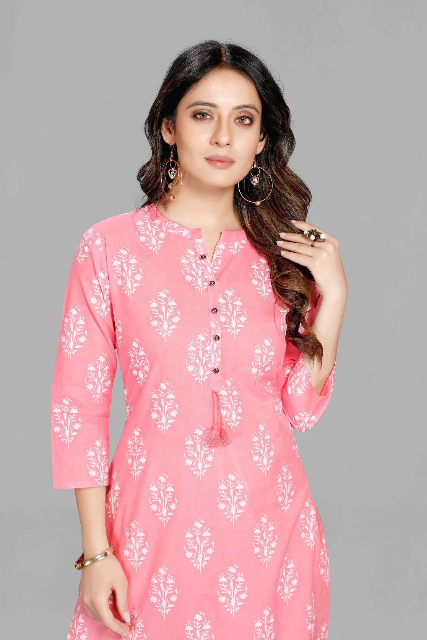 Pink Color Floral Print Kurti