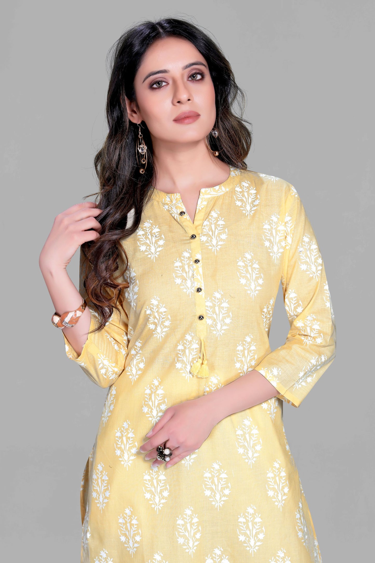 Lemon Green Color Floral Print Kurti