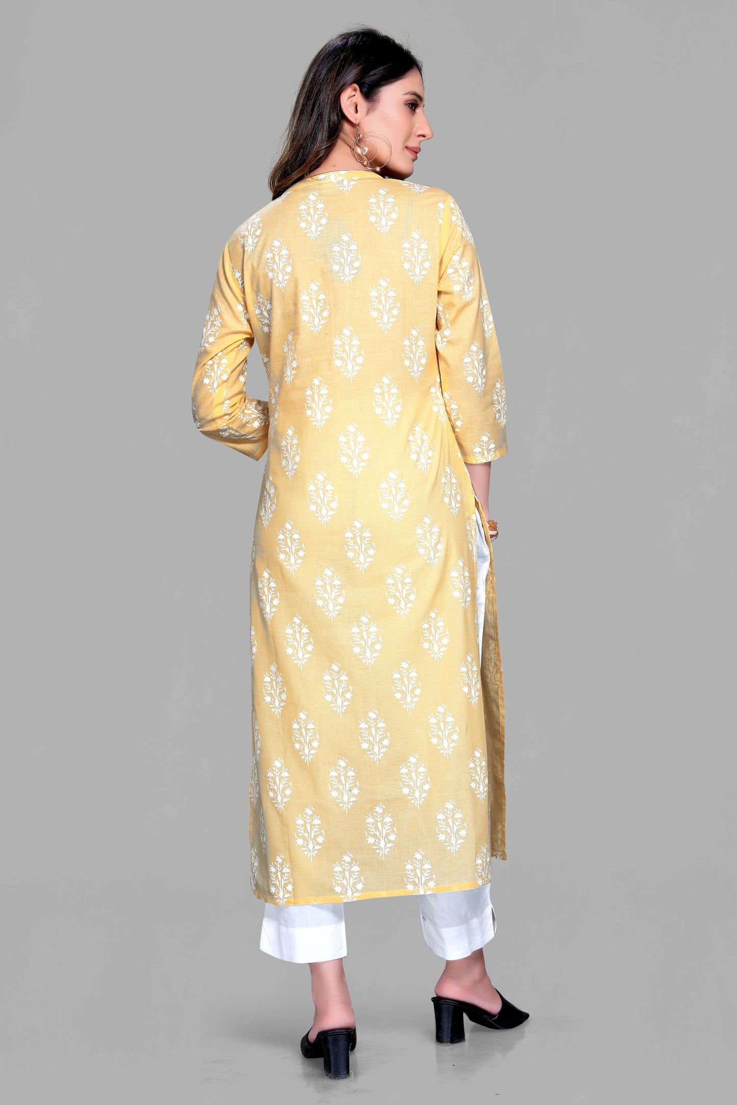 Lemon Green Color Floral Print Kurti