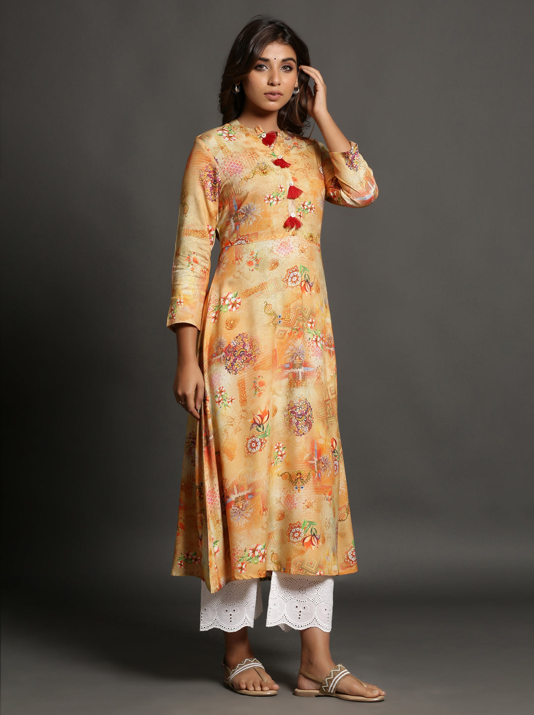 Yellow Color Floral Kurti