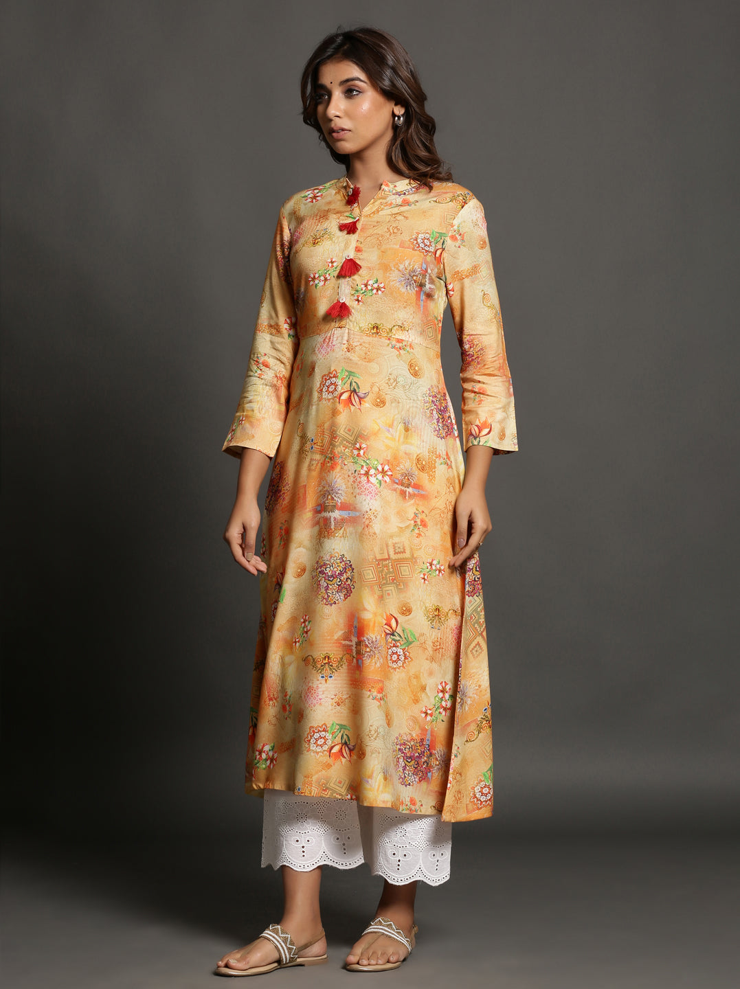 Yellow Color Floral Kurti