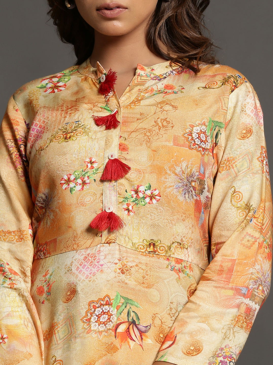 Yellow Color Floral Kurti