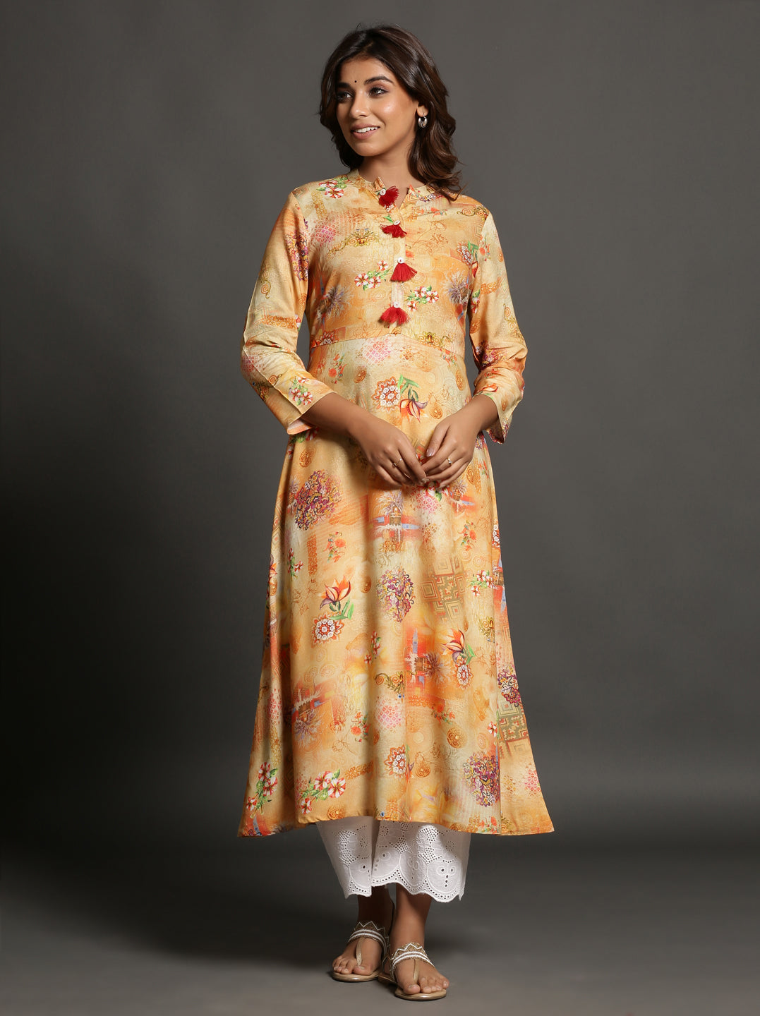 Yellow Color Floral Kurti