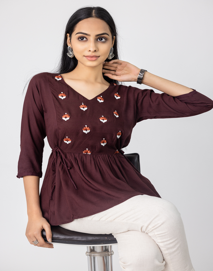 Brown Embroidery Top