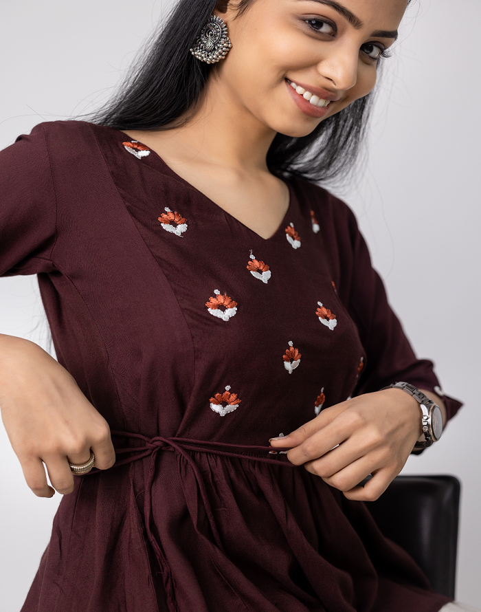 Brown Embroidery Top