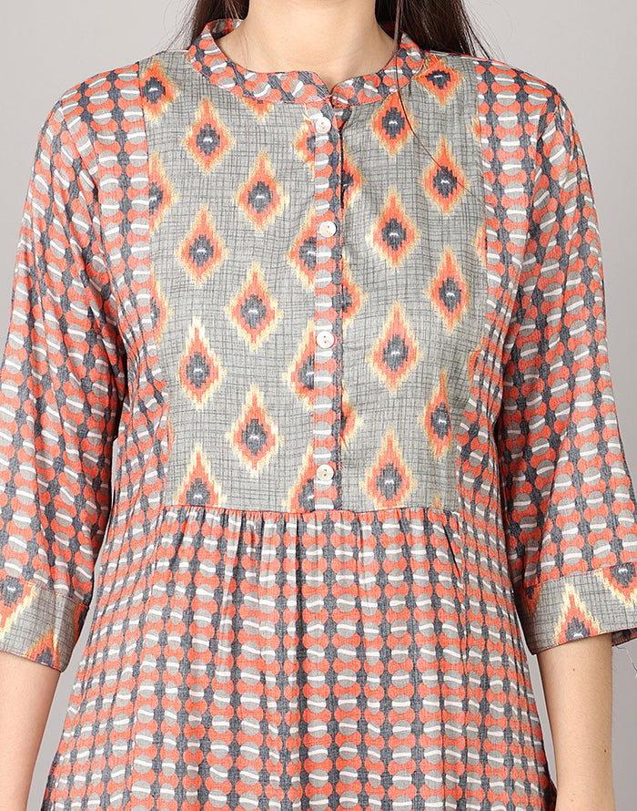 Checked Style Orange Kurti