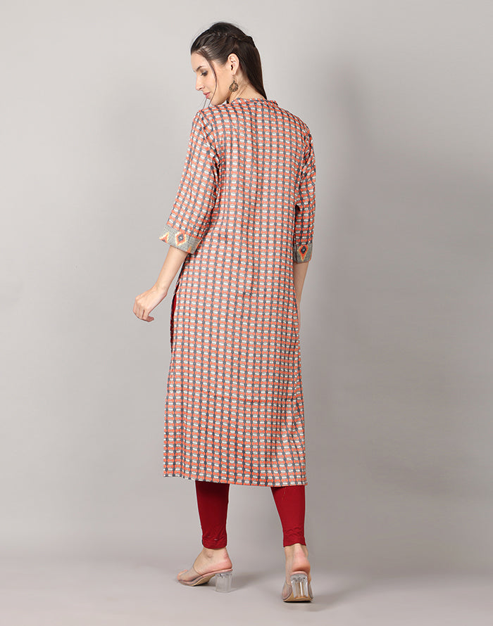 Checked Style Orange Kurti