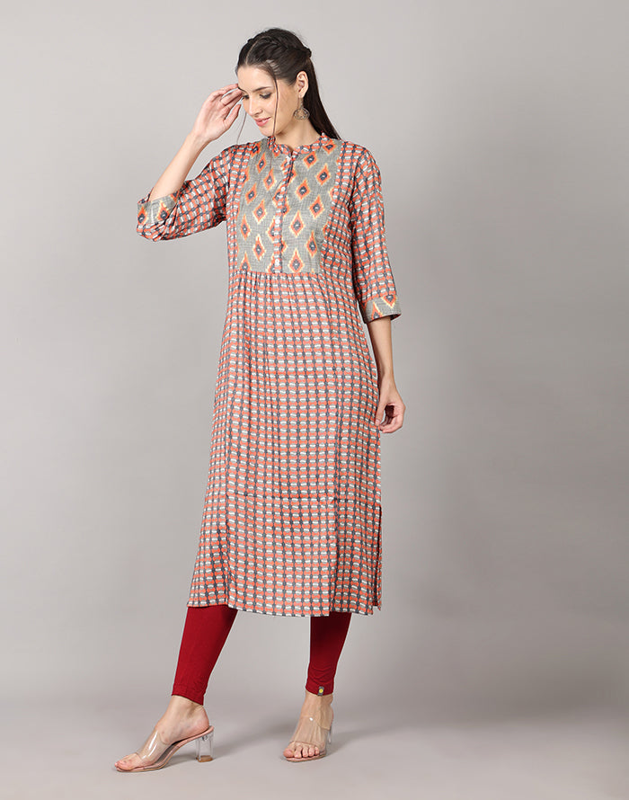 Checked Style Orange Kurti