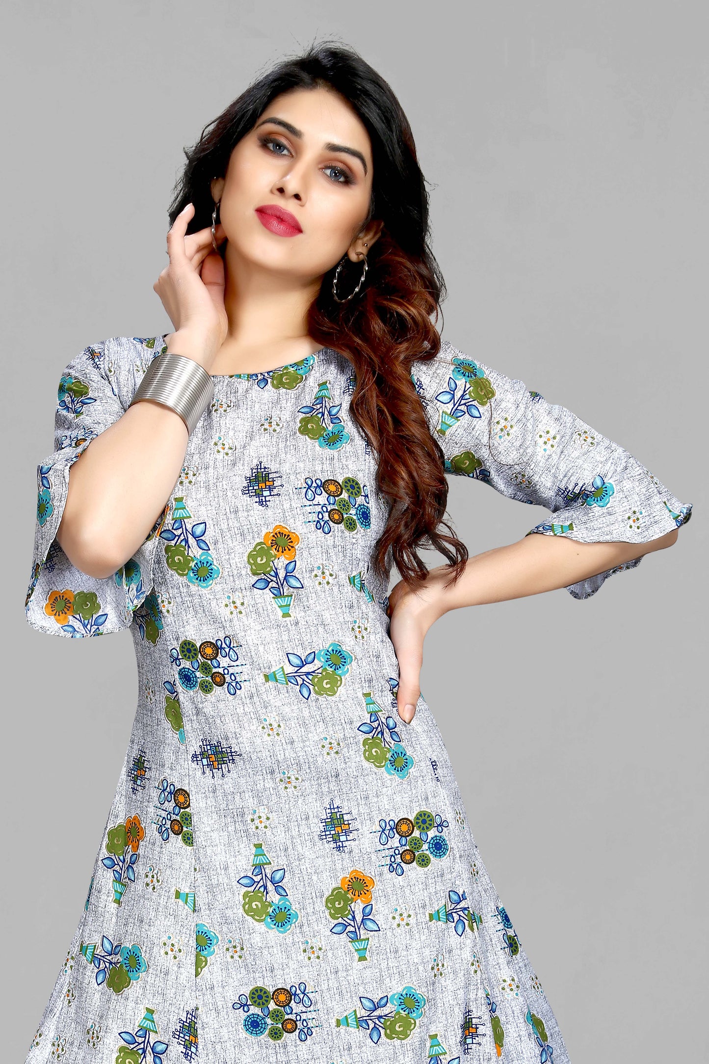 White Green Floral Kurti