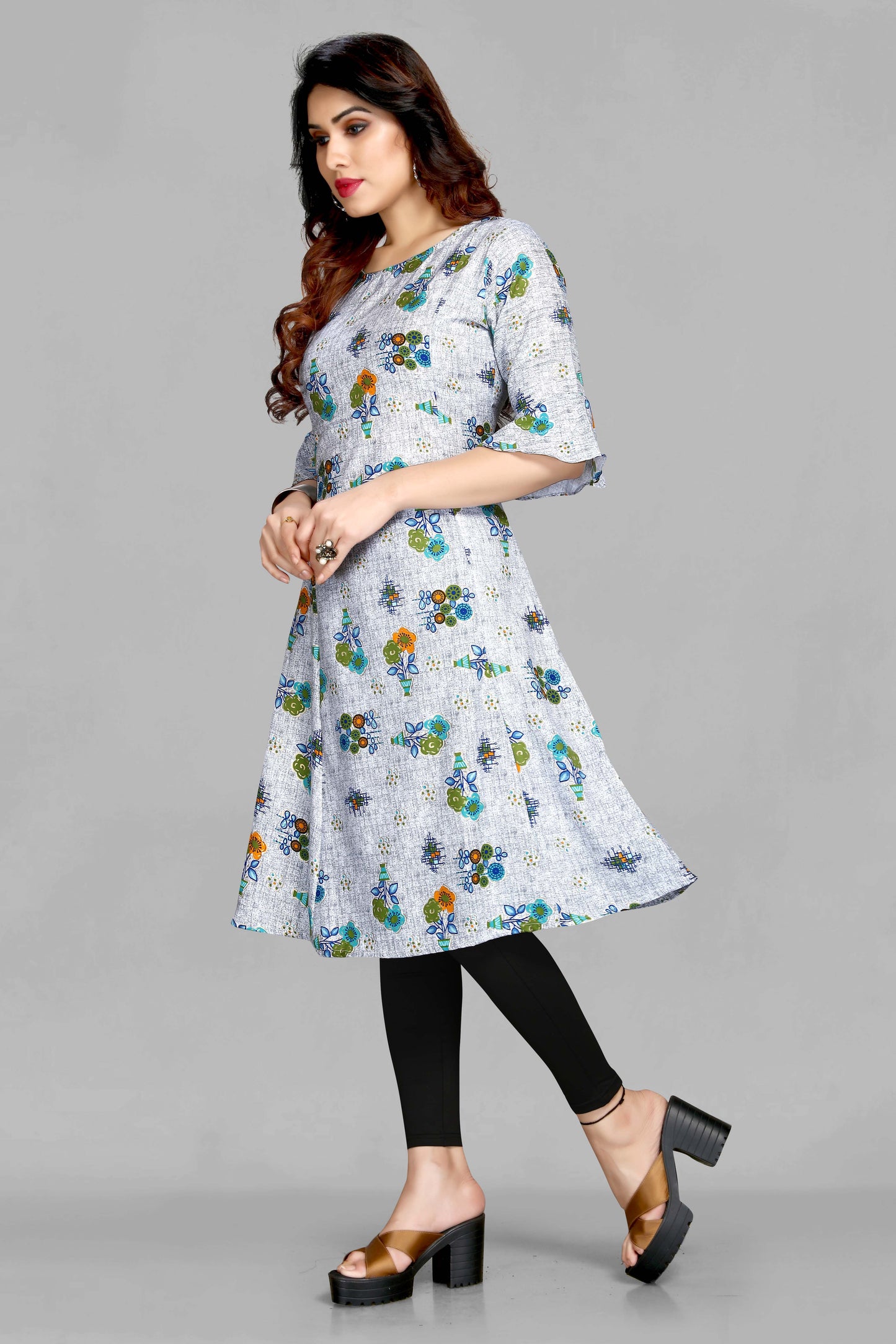 White Green Floral Kurti