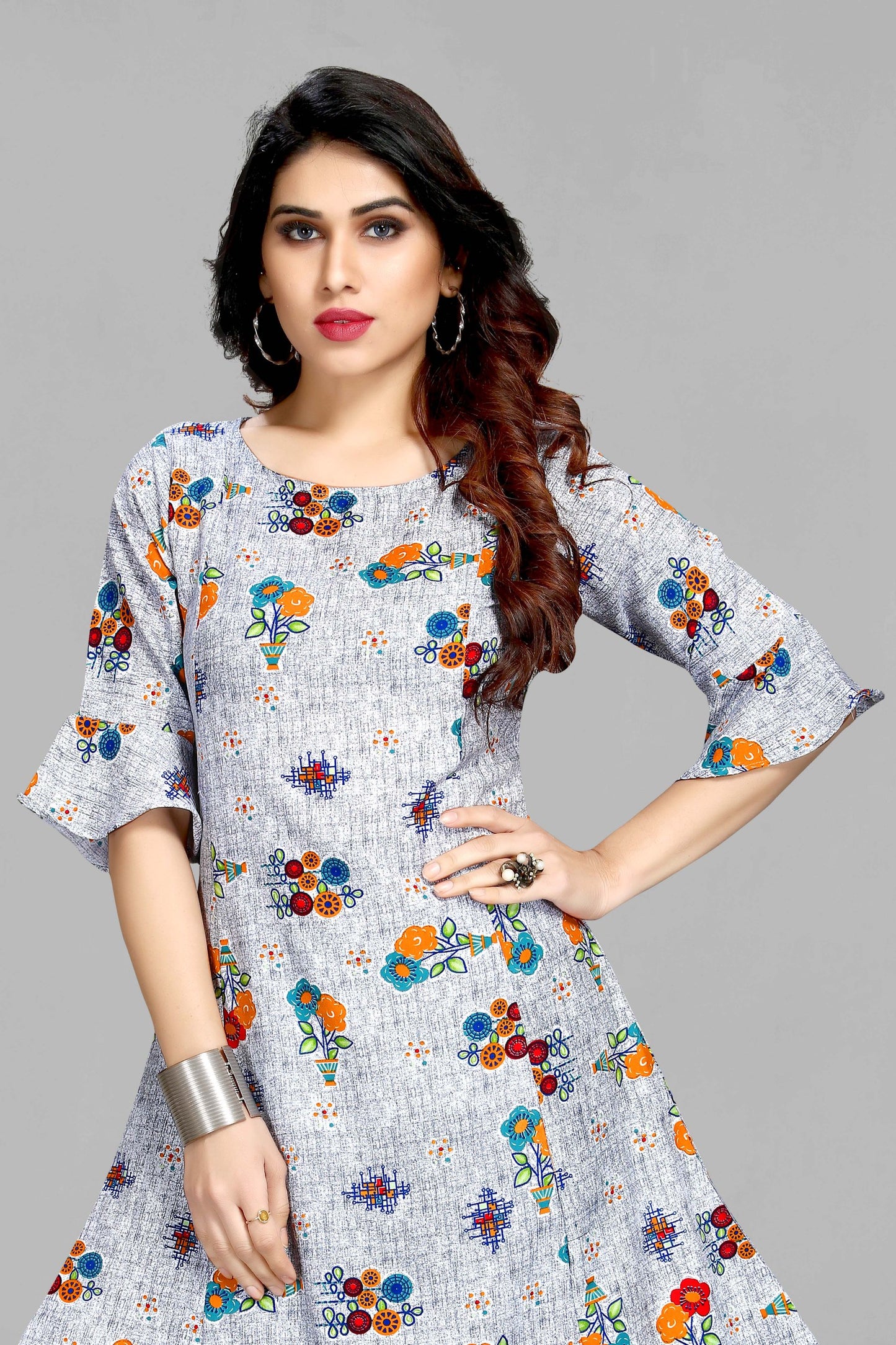 White Musterd Floral Kurti