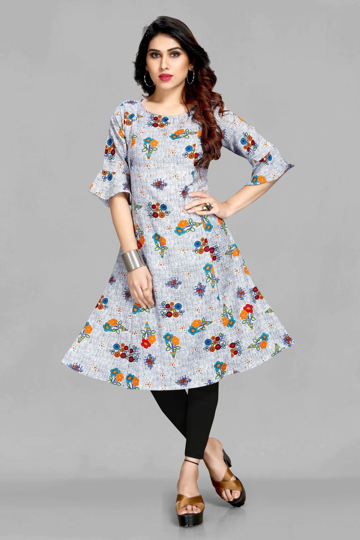 White Musterd Floral Kurti