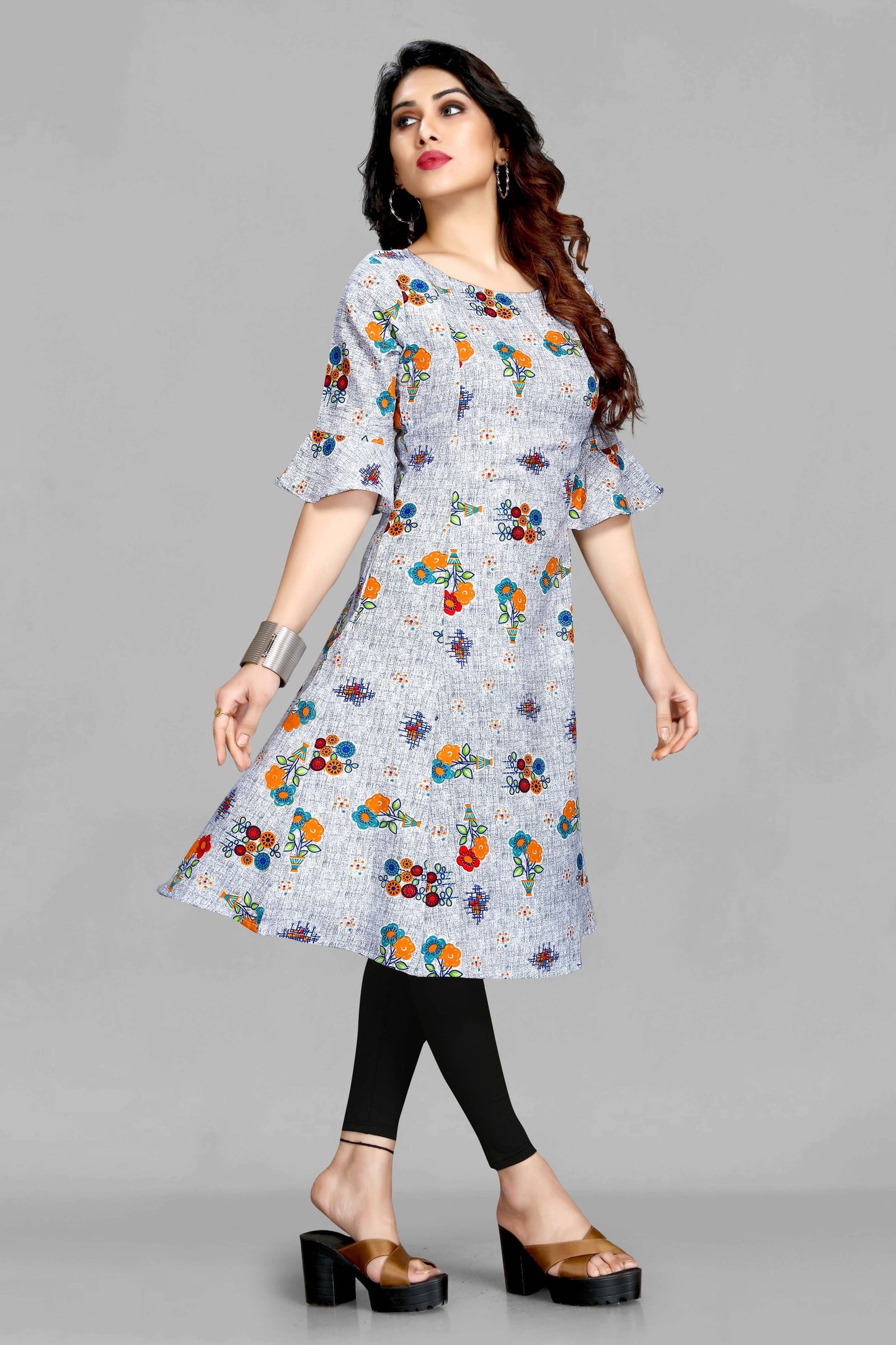 White Musterd Floral Kurti