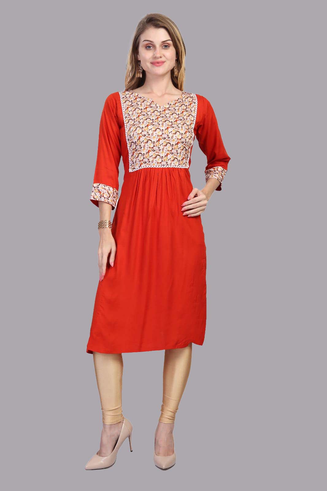 Orange Floral Kurti