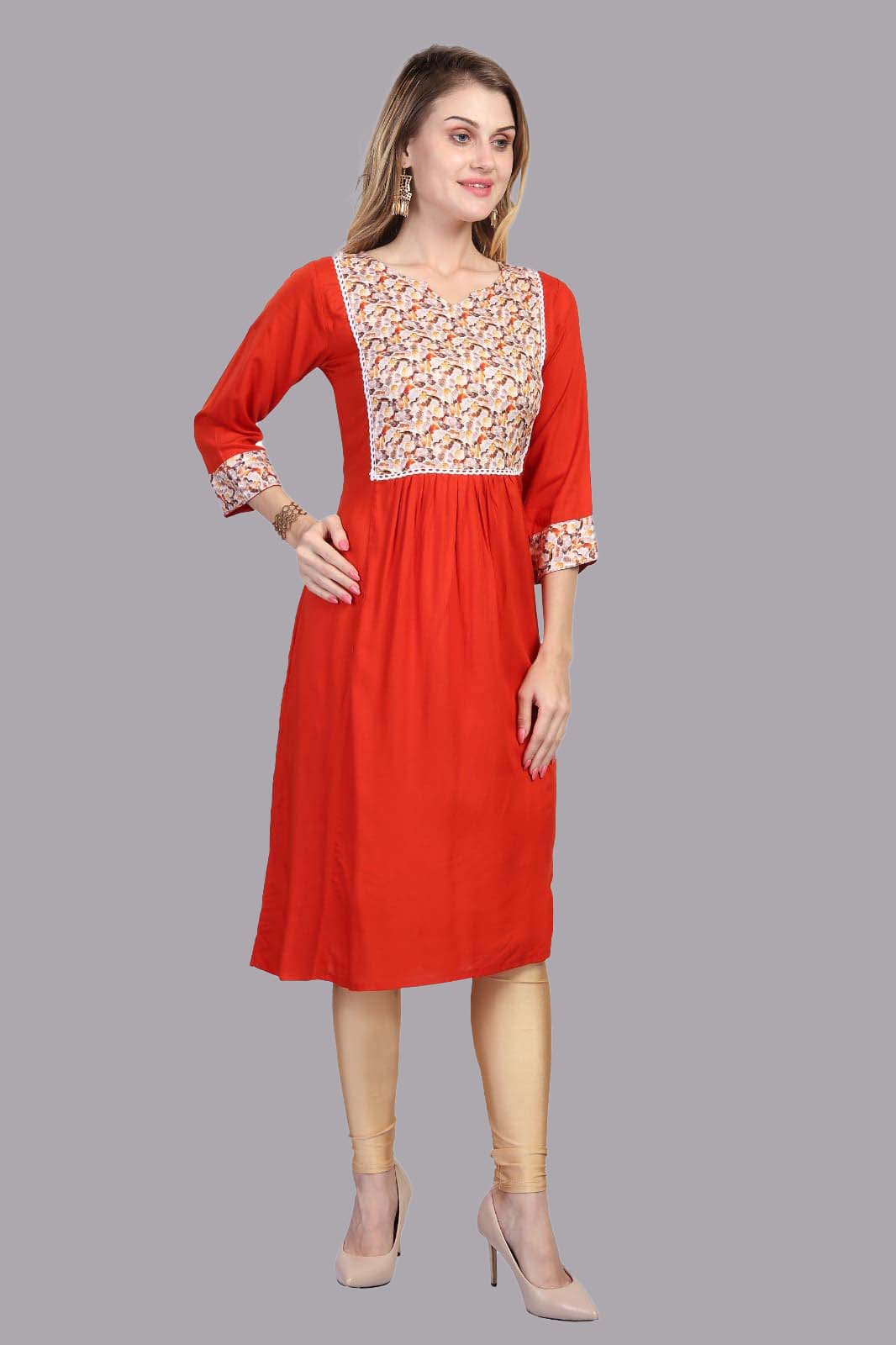 Orange Floral Kurti