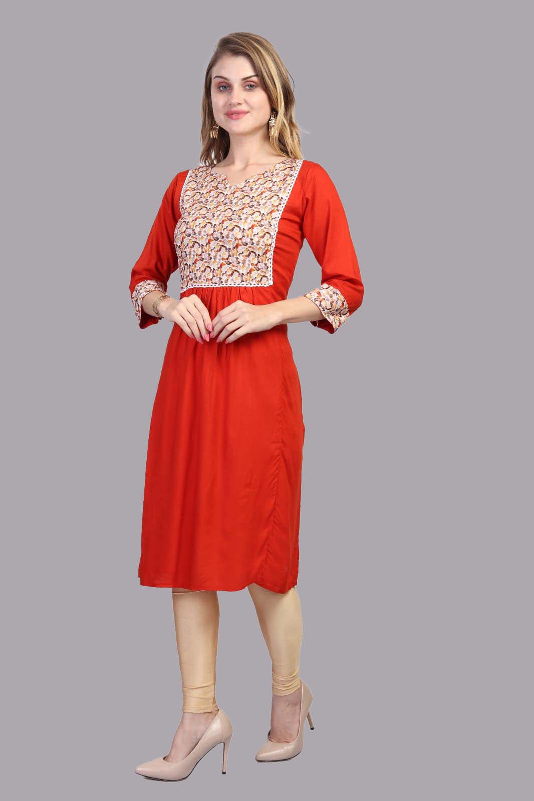 Orange Floral Kurti