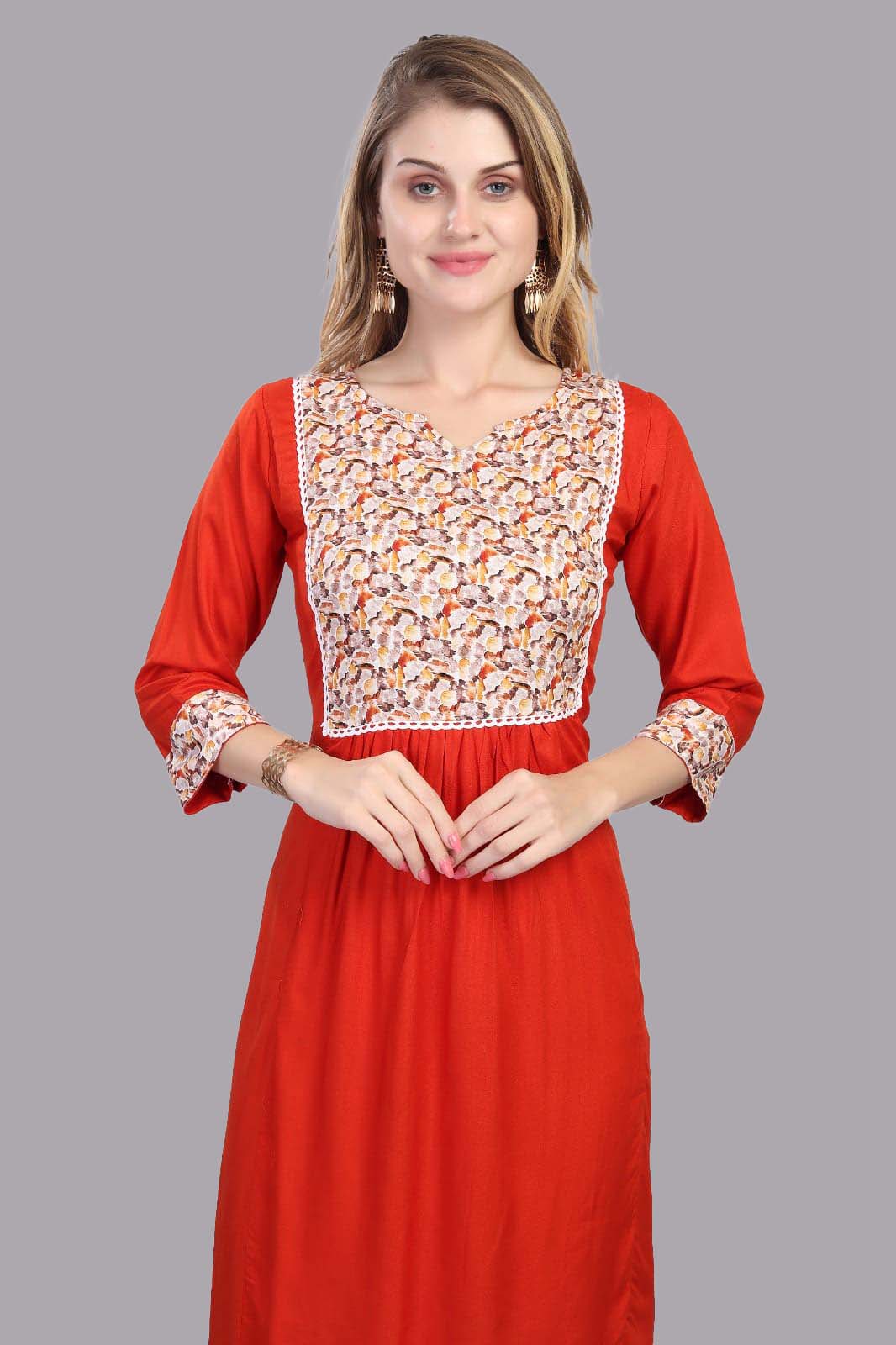 Orange Floral Kurti