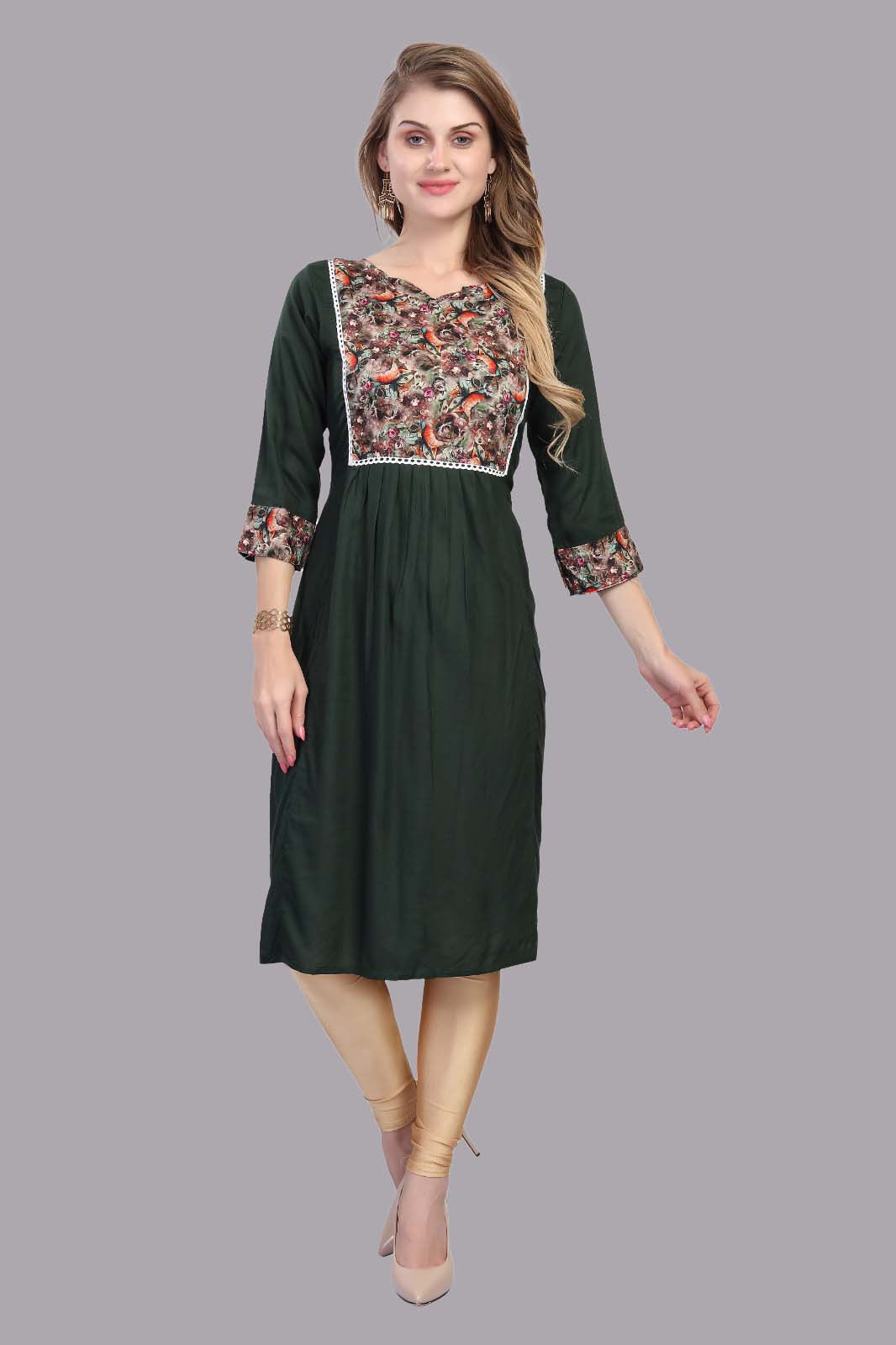 Bottle Green Floral Kurti