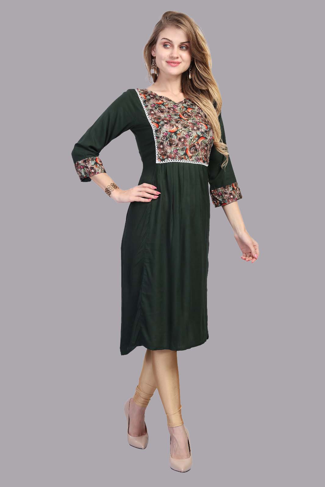 Bottle Green Floral Kurti