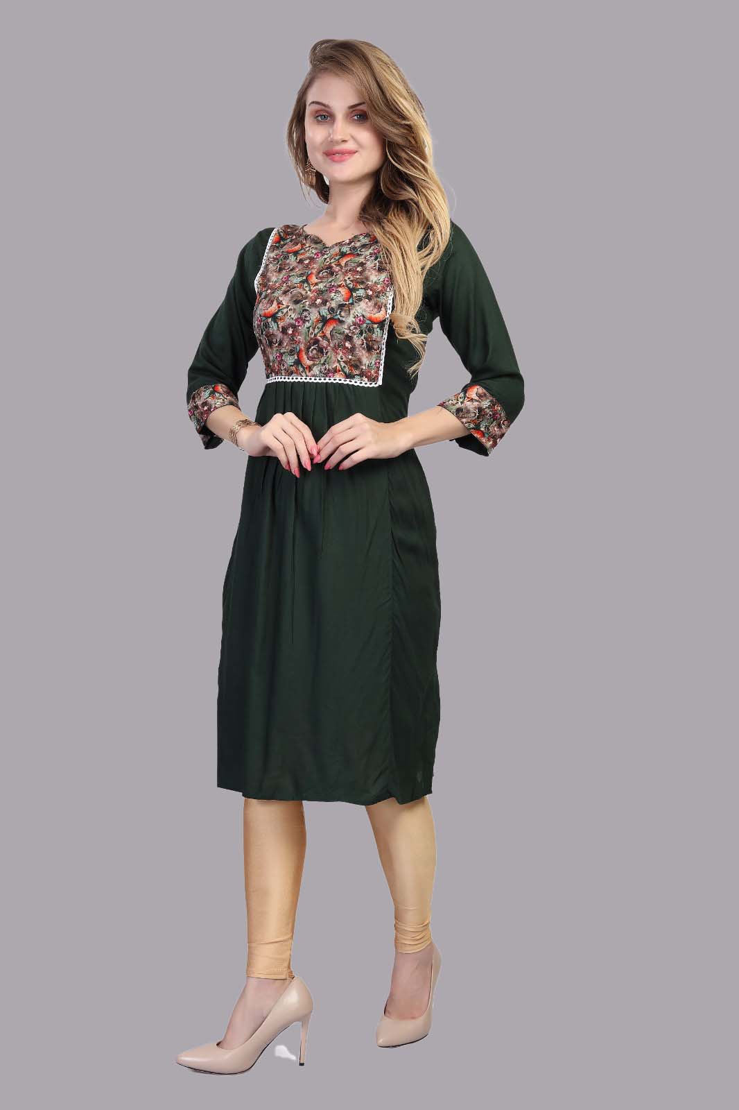 Bottle Green Floral Kurti